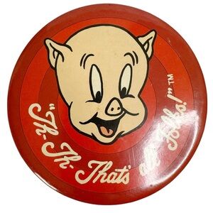 Looney Tunes Porky Pig Large 5.5” Pin-Back Button Th-Th-That’s All Folks